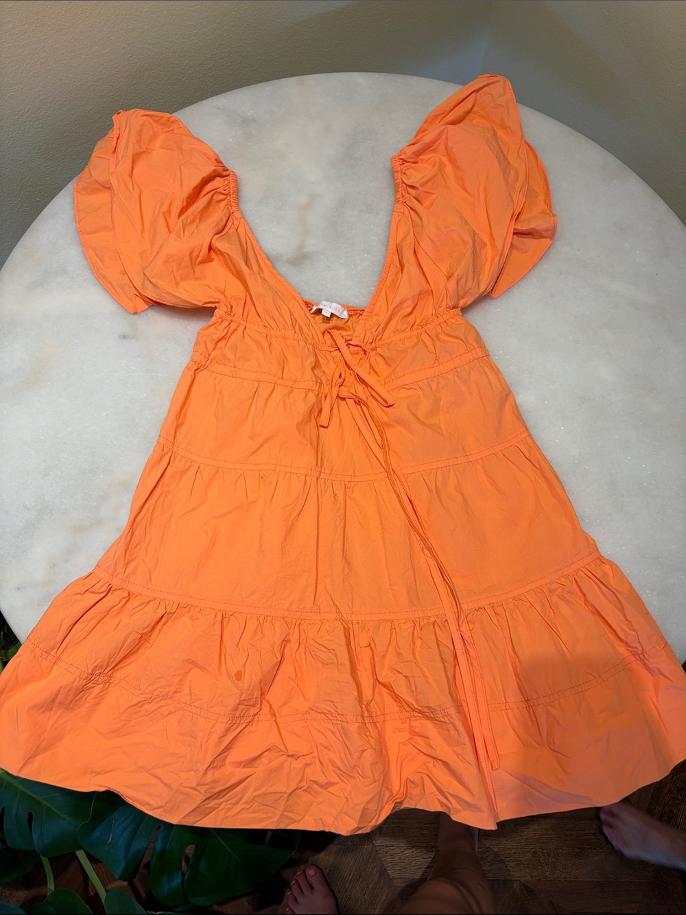 Bright Orange Puff Sleeve Summer Dress